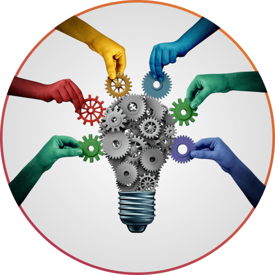Gears and hands working together — integration concept