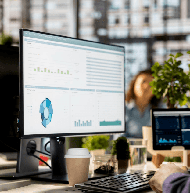 Business Central ERP dashboard on a desktop monitor